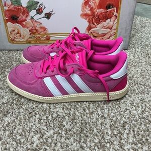 adidas Hot Pink Suede Sneakers with White Stripes